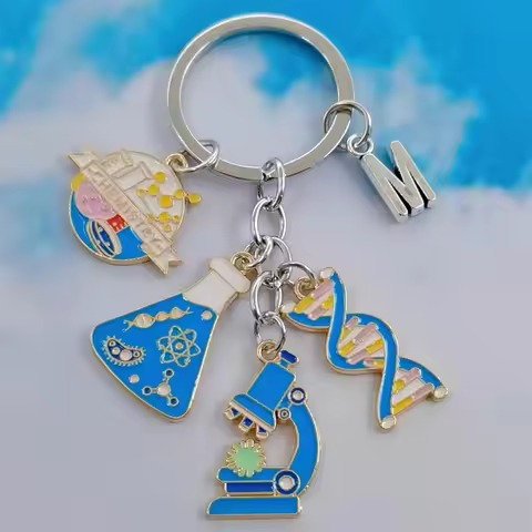 Science Keychain Microscope Measuring Glass Chemical Molecules Key Ring Chemistry Structure Key Chai