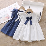 Little DR Dress Kids Girls Summer 1-7 Years Princess Skirts Korean Short Sleeve A-line Skirt 2024 INS White Student Clothes School Uniform Children Baby baju kurung kanak kanak perempuan