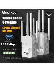 1個 Wifi 範圍擴展器（1200mbps,歐洲/美國插頭）,家用無線網絡中繼器/ Wi-fi 信號增強器,穩定的訊號放大器,覆蓋範圍和無線路由器功能