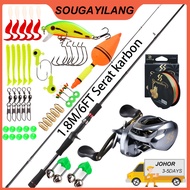 🔥Malaysia Now Fishing Full Set 1.8m/6ft Casting Fishing Rod M Power 7.6:1 Gear Ratio Casting Fishing