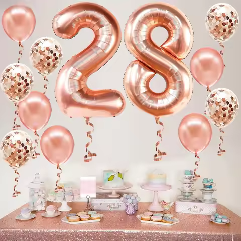 Rose Gold 28th Birthday Party Balloon Decor Women 82th Birthday 28 Foil Number Latex Balloons for 28