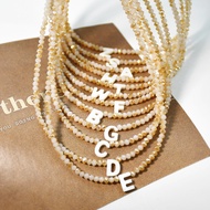 New Yumfeel 1PC Stainless Steel Necklace with Initial, Fashionable Shining Crystal, Mother of Pearl 