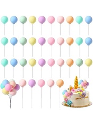 16入組迷你氣球蛋糕裝飾塔卡,多彩彩虹蛋糕頂塔,圓形粘土球鬆餅裝飾塔卡,適用於生日,慶典餅乾裝飾(淺色系)