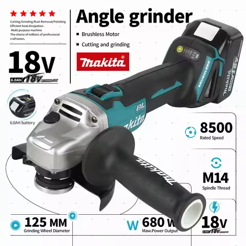 Makita DGA504125mm Brushless Angle Grinder 18v Cordless Grinding Machine Cutting Four speed adjustab