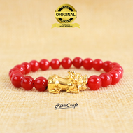 Gelang Pixiu Naga Emas Asli Keberuntungan Pria Wanita Batu Red Garnet Agate Merah Pria Wanita Keren