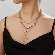 CLEIGHTEEN8H Star Pendant Necklace, Metal Multi Layered Chain Necklace, Y2K Style Silver Statement J