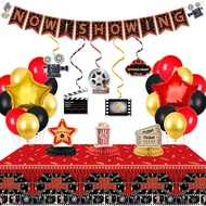 Movie Night Decorations, Include Now Showing Banner, Movie Themed Hanging Swirls, Tablecloth, Table 