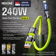 [SG] 240W 4-in-1 Ultra-fast Charging Data Cable Liquid Silicone Two Drag Two Charging Cable Notebook