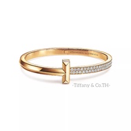 Tiffany &amp; Co. Tiffany T T1 สีเหลือง/กุหลาบ/ขาว 18k สร้อยข้อมือบานพับทองกว้าง