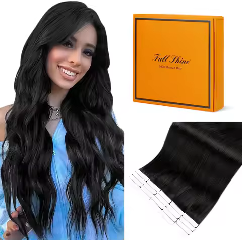 Full Shine Tape in Human Hair Extension Pure Color 20pcs 26-28inch Tape in Hair Extensions Seamless 
