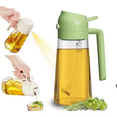 16oz/470ml Glass Olive Oil Sprayer Mister for Cooking Food-Grade 2-in-1 Oil Dispenser Bottle Kitchen