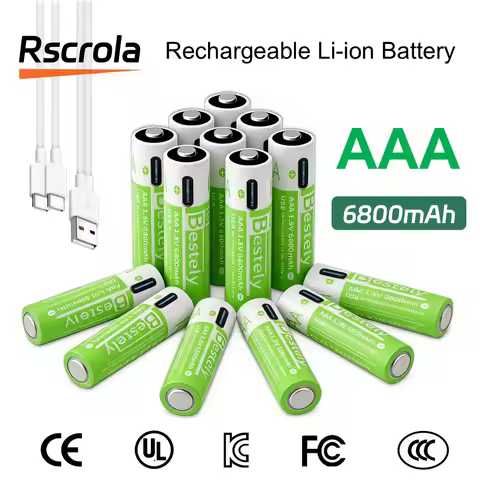 Rechargeable AAA Battery 6800mAh Type-C Fast Charging Batteries, 2000+ Cycles with 7 Protections, 4-