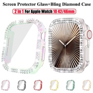 Tempered Glass Screen Protector Diamond Case For Apple Watch 10 42mm 46mm Bling PC Anti-Drop For iWa
