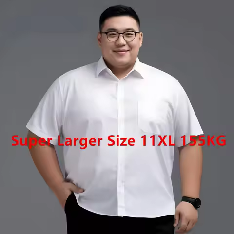 Oversized 150KG 155KG Mens Business Shirt Short Sleeve Summer Twill White Social Office Party Weddin