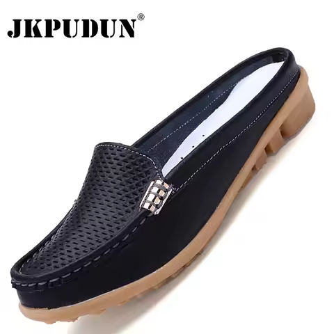 Women Casual Shoes Hollow Out Lady Half Lofers Genuine Leather Flats Moccasins Women Luxury Brand Ha