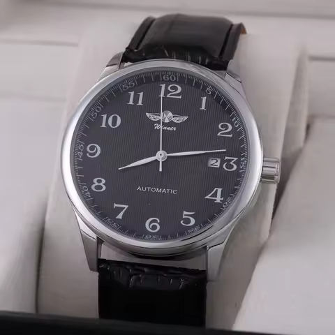 WINNER Watch Automatic Mens Watches Business Classic Auto Date Day Leather Band Skeleton Self-wind W