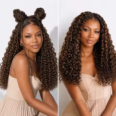 Invisible HD Lace Frontal Wig #4/27 Highlight9x6 PartingMax Brown Funmi Curly 7x6 Closure HD Lace Gl
