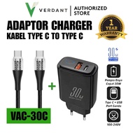 CHARGER ADAPTOR (30W) TYPE C TO TYPE C VAC-30C (66W) SUPER FAST CHARGING CHARGER CABLE BY VERDANT
