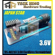 JAPAN STAR 3.6V Cordless Screwdriver with 8pcs screwdriver bits + USB Cable 95-AG233