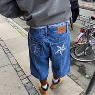 Corteiz Devil Island Embroidered Five-pointed Star Denim Shorts Men Summer High Street Street Wear Hip-Hop Loo