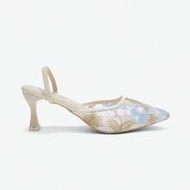 Neo-Chinese Style White High Heel Mules, Pointed Toe, Lace Embroidery, Convertible Sandals For Women
