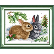 Joy Sunday Lucky Rabbits Stamped Cross Stitch Kits Needlework Embroidery Set DIY Sewing Pattern Cross-stitch DMC Threads