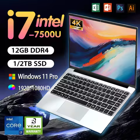 14.1 Inch Laptop Windows 11Intel Core i7 7500U/Atom x7 A3950 Office NoteBook Study PC laptops 12GB R
