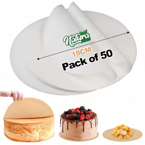 Pack of 50 Round Baking Paper, 18cm Non-Stick Heat Resistant Parchment Paper, for Frying Pan, Grill,