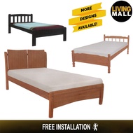 Living Mall Kori Series Single Size  Solid Mahogany Wood Bed Frame w/ Mattress Option In 18 Designs