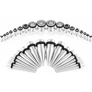 36PCS/Set Ear Gauges Stretching Kit 14-00G Stainless Steel Single Flare Ear Plugs Tunnels Flesh Tape