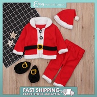 EASY WEARHOUSE Christmas Santa Baby 4pcs Clothing Costume Set Hat+Tops+Pant+Sock Red Velvet Xmas Out