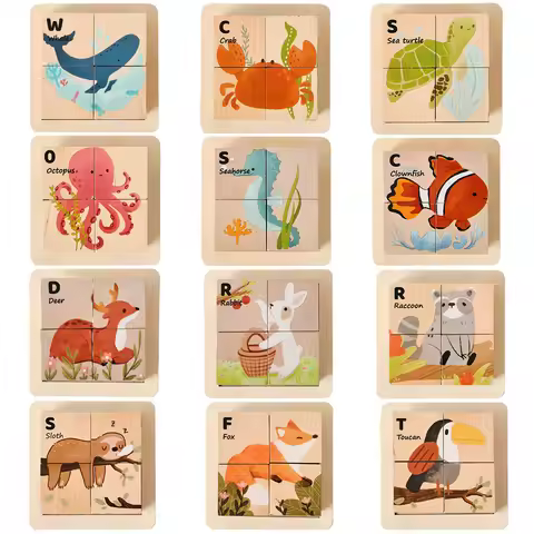 Baby Wooden Montessori Toys 3D Puzzles Board for 1-3 Years Children Cognition Puzzle Game Fine Motor