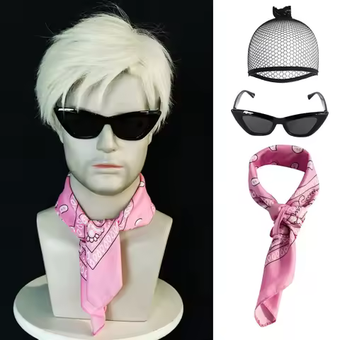 1 Glasses+1 Scarf+10inch Short Straight Men's Beige White Barbie ken Cosplay Wig for Halloween Chris