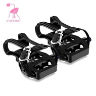 Spin Bike Pedals,9/16inch Indoor Cycling SPD Hybrid Pedals with Clips,Bicycle Pedals with Toe Clips and Straps