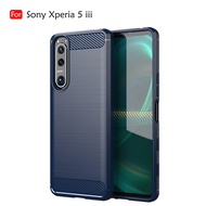 Carristo Sony Xperia 5 iii Back Case Cover Carbon Fiber Brushed TPU Silicone Soft Casing Phone Mobil