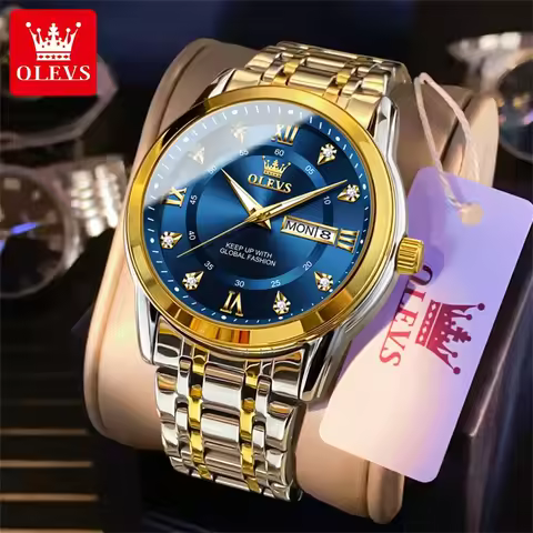 OLEVS Men's Quartz Watch Luxury Diamonds Gold Watch Waterproof Luminous Stainless steel Business Qua