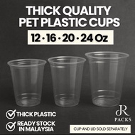 [PREMIUM] PET Clear Plastic Cups Disposable Plastic Cup 12oz/16oz/20oz/24oz ReadyStock Thick Plastic