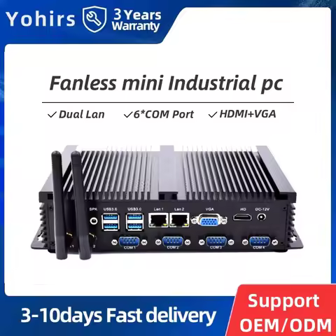 Yohirs Industrial Fanless Mini Computer Intel Core I5 3317U Celeron 1037U 2xRJ45 Lan 4xRS232 COM 8US