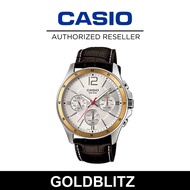 Casio MTP-1374L-7A Enticer Men MTP-1374 Series White Dial Genuine Leather Band Casual Watch