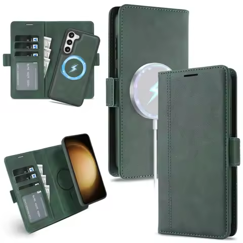 2 In 1 Flip Leather Case for Samsung Galaxy S26 Ultra S25 Plus S24 S23 + S26U S25U S24U Wireless Cha