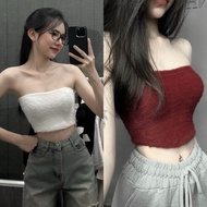 Artificial rabbit fur tube top crop top