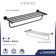 HEMOS BATHROOM FITTING SUS 304 CLOTHES TOWELS HOLDER RAK BILIK MANDI HM-83809 (MATT BLACK, SILVER)