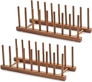 HBlife 2pcs Acacia Wooden Dish Dying Rack Pot Lid Plate Organizer Holder for Cabinet, Cutting Board 