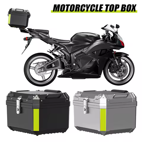 45L Motorcycle Tail Box Top Case Lockable Luggage Helmet Storage Rear Tour Box Reflective Design Wat