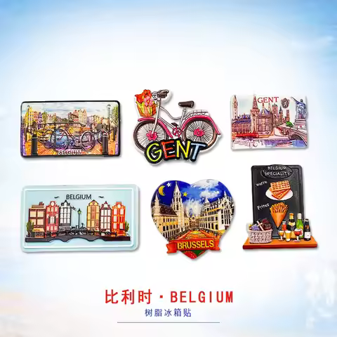1pc, Brussels, Antwerp, Ghent, Dinant, Belgium Flower Square Travel Souvenir Fridge Magnet