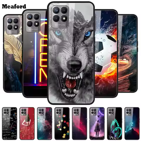 For Realme 8i Cases Realme 8 5G Tempered Glass Hard Back Cover For Realme8 Phone Cases Soft Bumper F