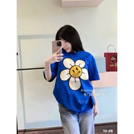 Loose-fitting smiley face floral t-shirt t shirt perempuan