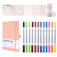 Dotted Journal Kit,A5 Hardcover Dotted Journal Notebook Numbered Pages,Dotted Journaling Kit for Beg