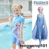 迪士尼冰雪奇緣2兒童泳衣女童女孩中大童連體公主可愛遊沖浪泳裝