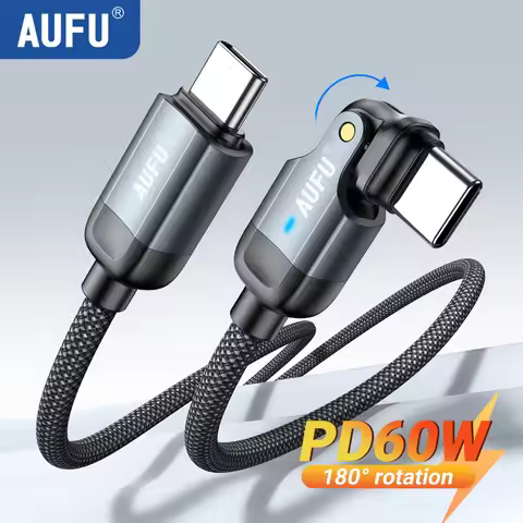 AUFU 60W 100W Type C to Type C Cable PD Fast Charging Charger 180 Rotation Elbow Cable For Huawei Xi